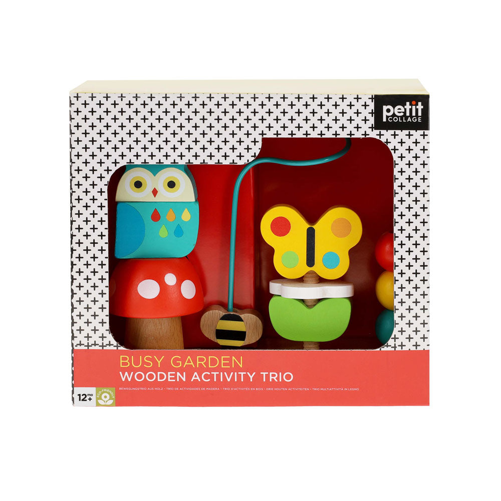 Petit Collage Busy Garden Wooden Activity Trio