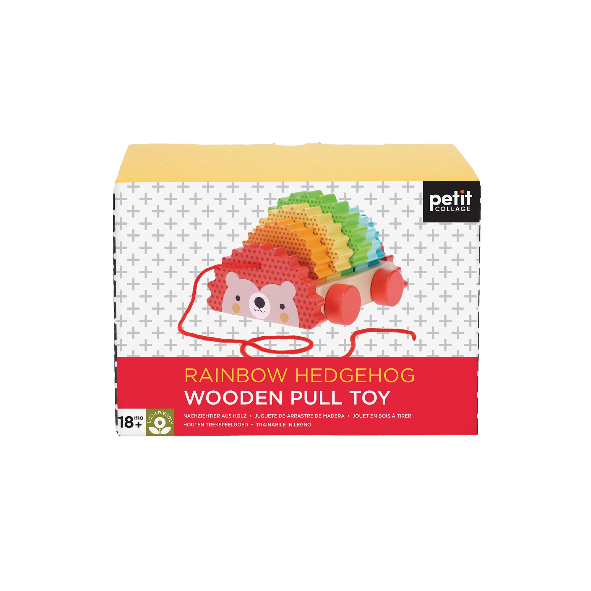 Petit Collage Rainbow Hedgehog Wooden Pull Toy