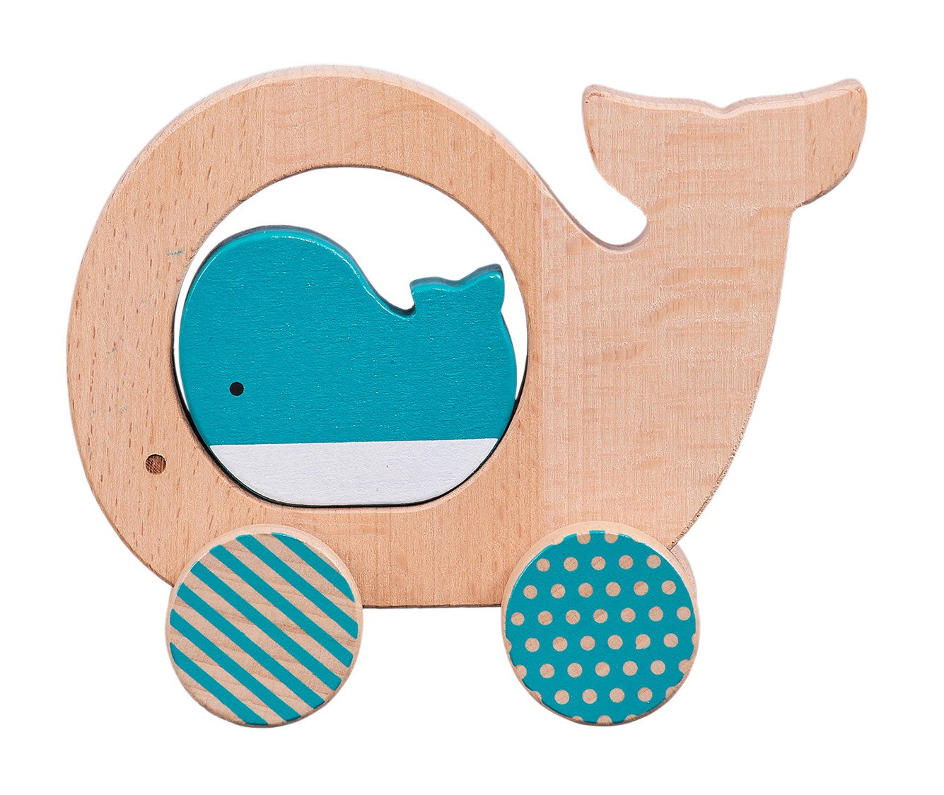 Petit Collage Wooden Push Along Whale Toy