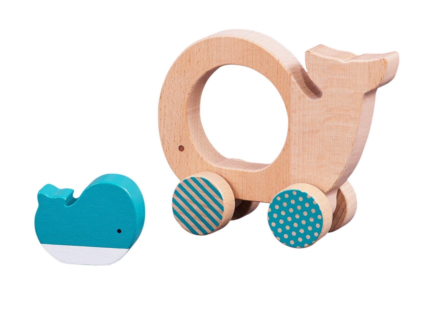 Petit Collage Wooden Push Along Whale Toy