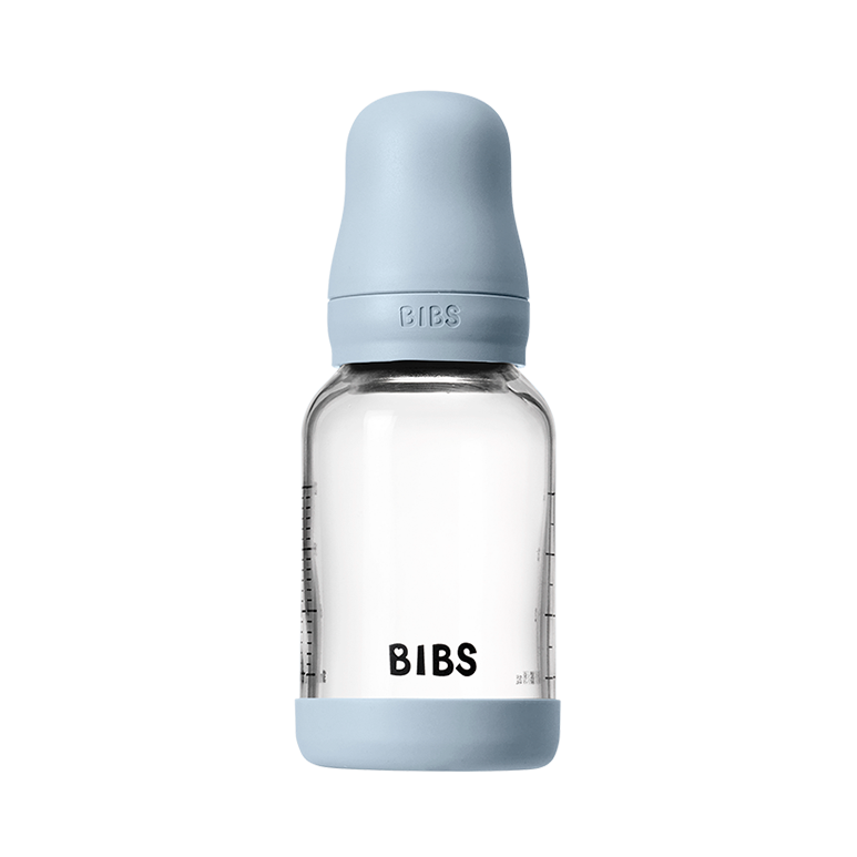 BIBS Baby Glass Bottle Set 4oz Latex | Baby Blue