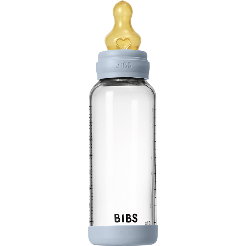BIBS Baby Glass Bottle Set 8oz Latex | Baby Blue