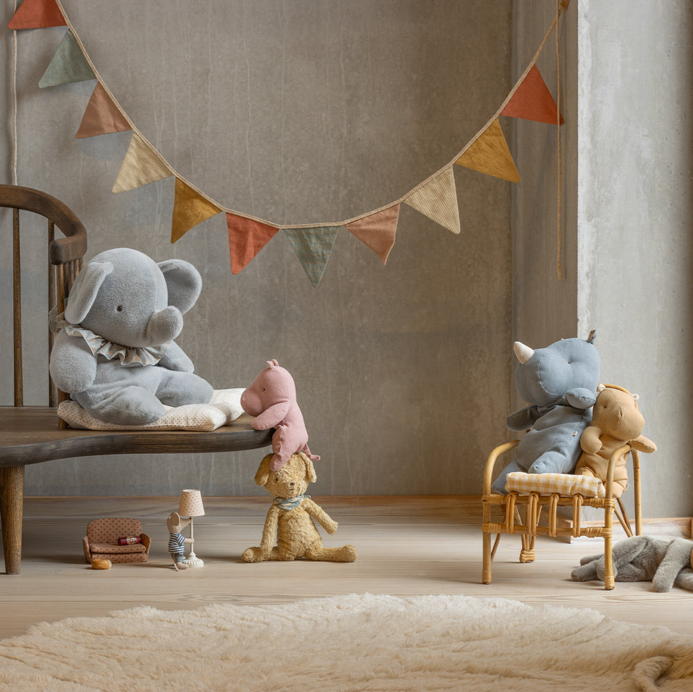 Maileg Elephant plush, Big - Blue/grey