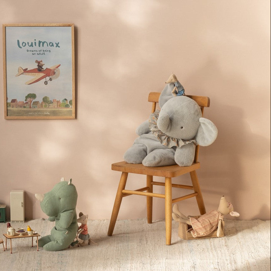 Maileg Elephant plush, Big - Blue/grey