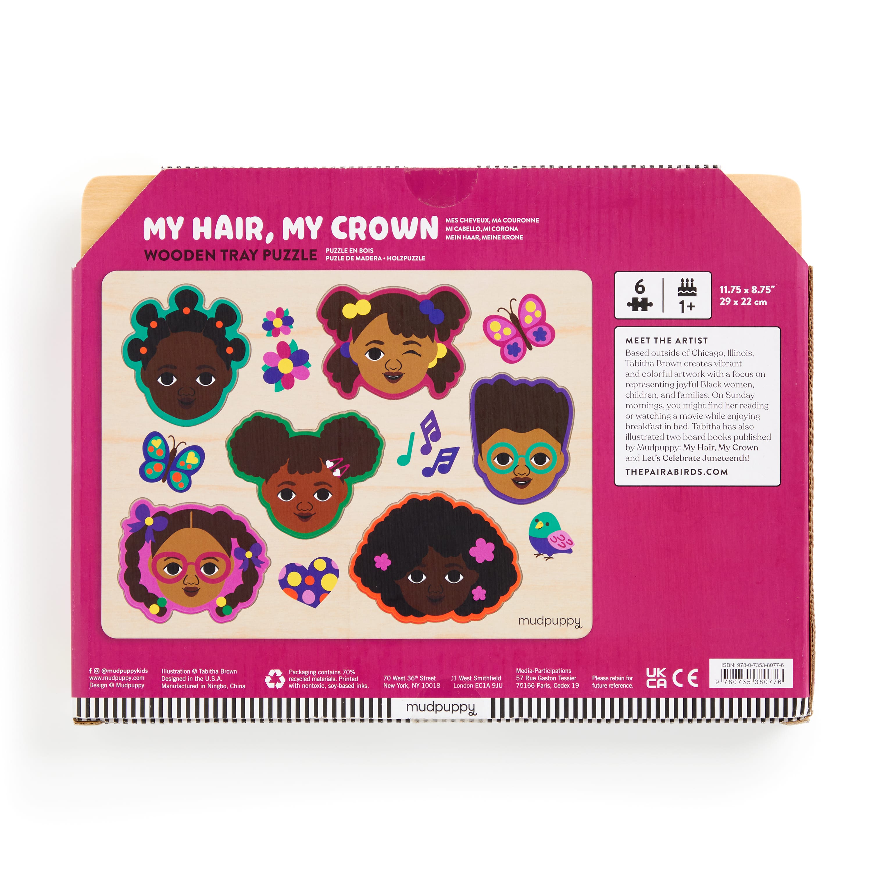 Mudpuppy My Hair, My Crown Wooden Tray Puzzle