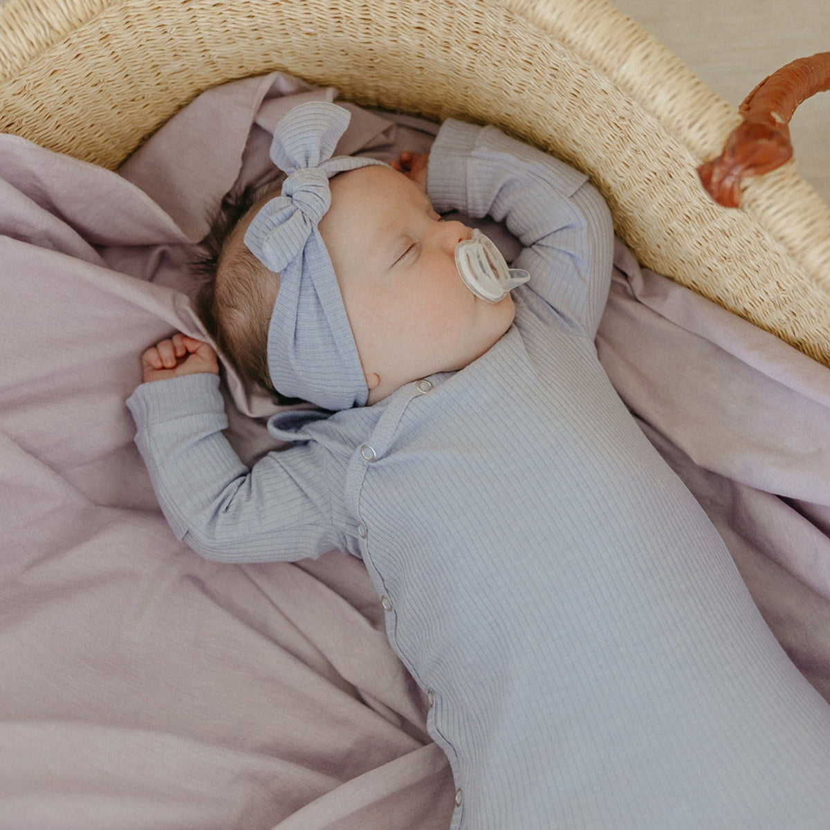 Copper Pearl Rib Knit Newborn Knotted Gown | Periwinkle