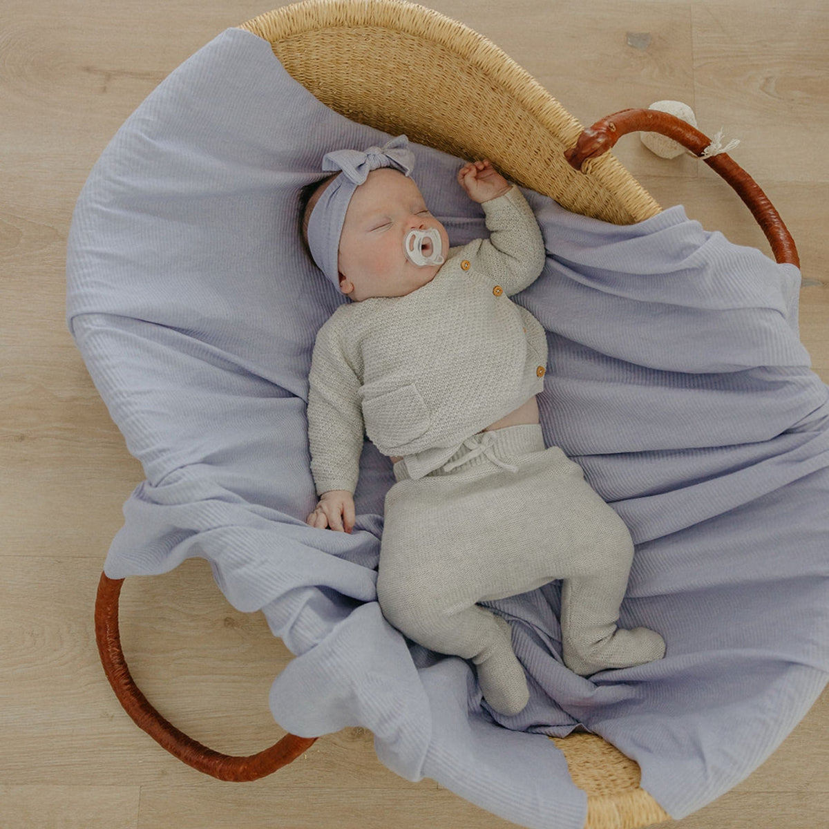 Copper Pearl Rib Knit Swaddle Blanket | Periwinkle