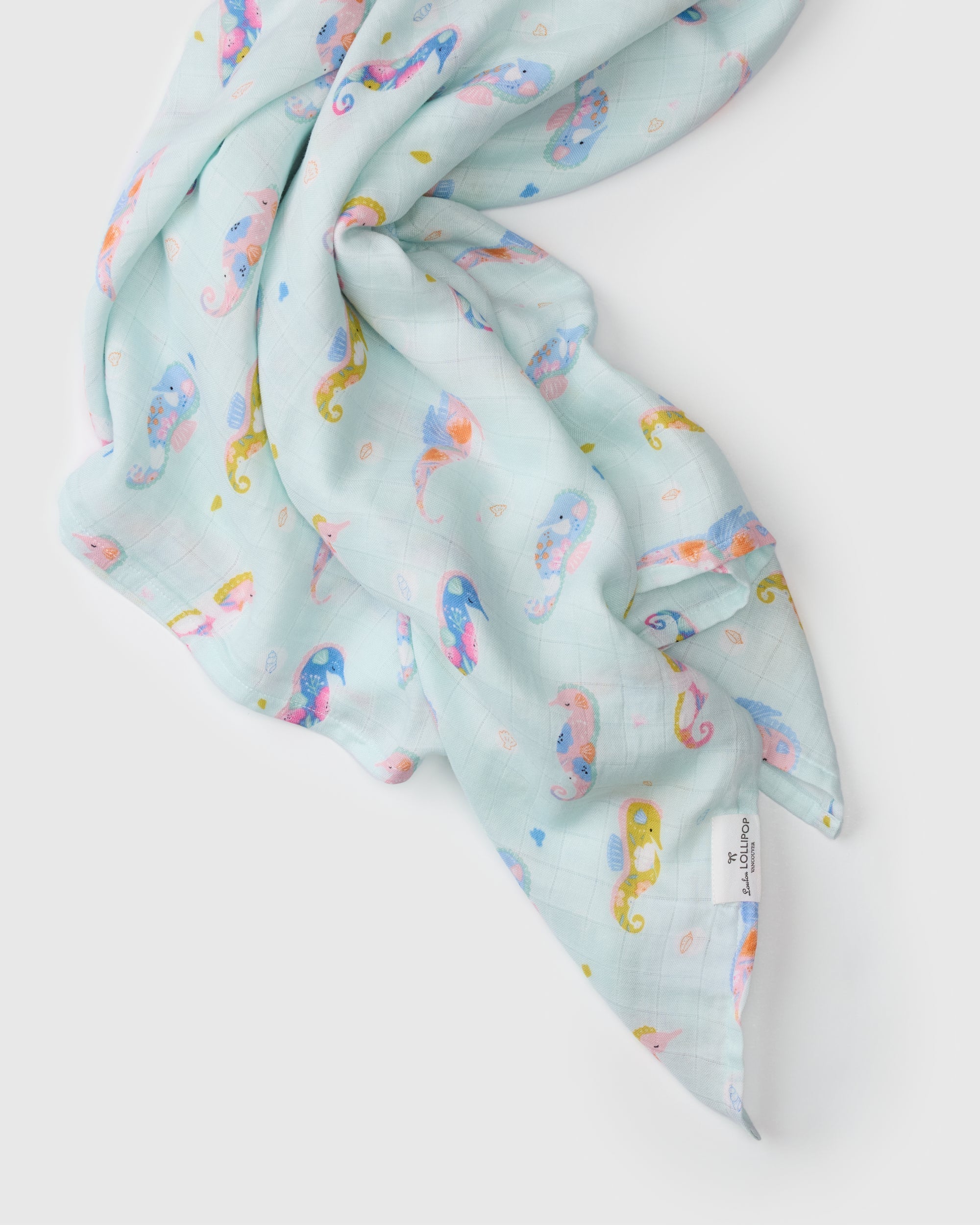 Loulou Lollipop Muslin Swaddle | Painterly Seahorses
