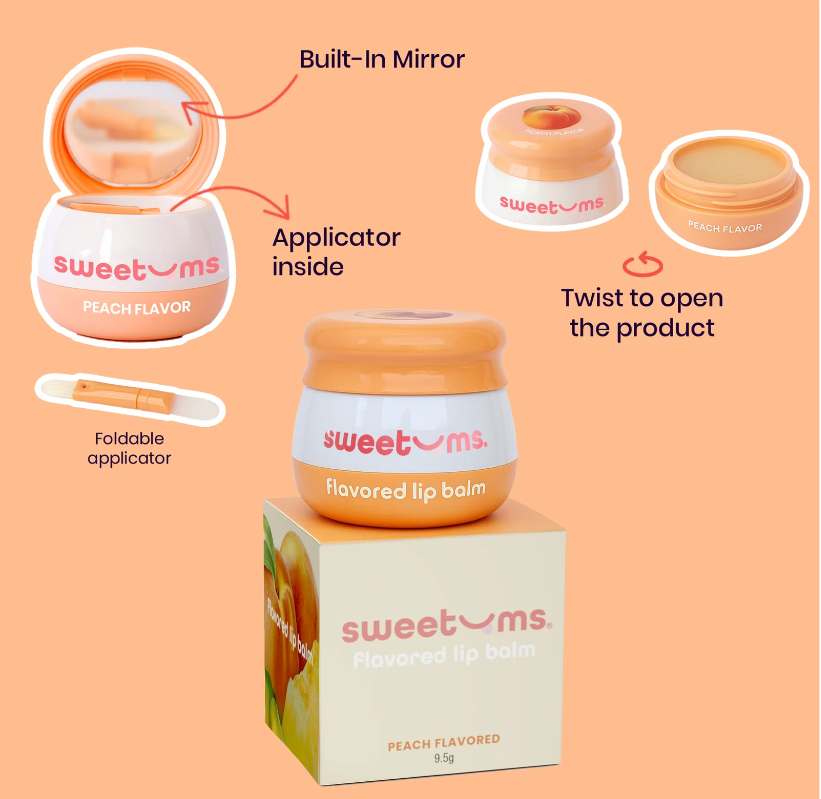 Sweetums Flavored Lip Balm - Peach