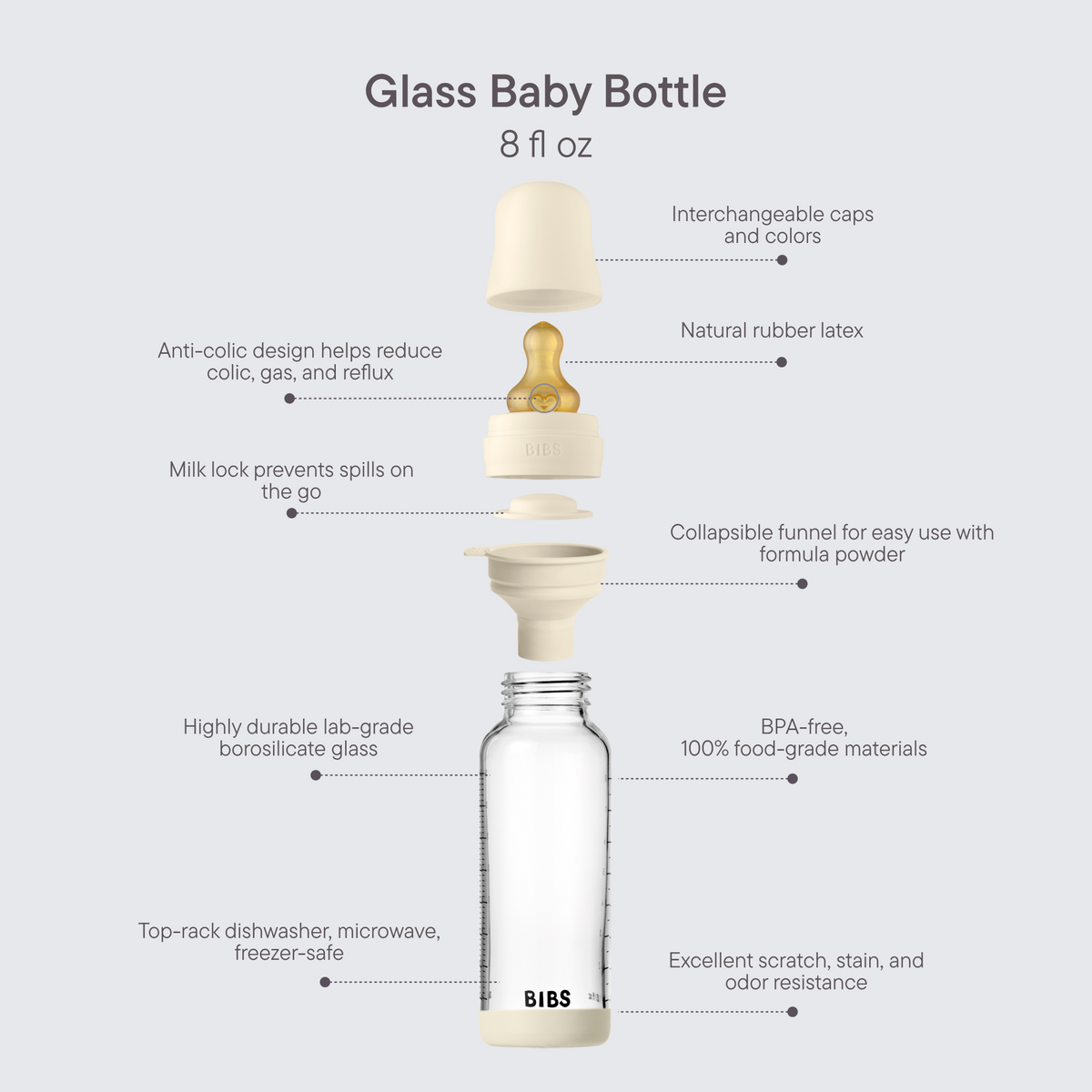 BIBS Baby Glass Bottle Set 8oz Latex Blush