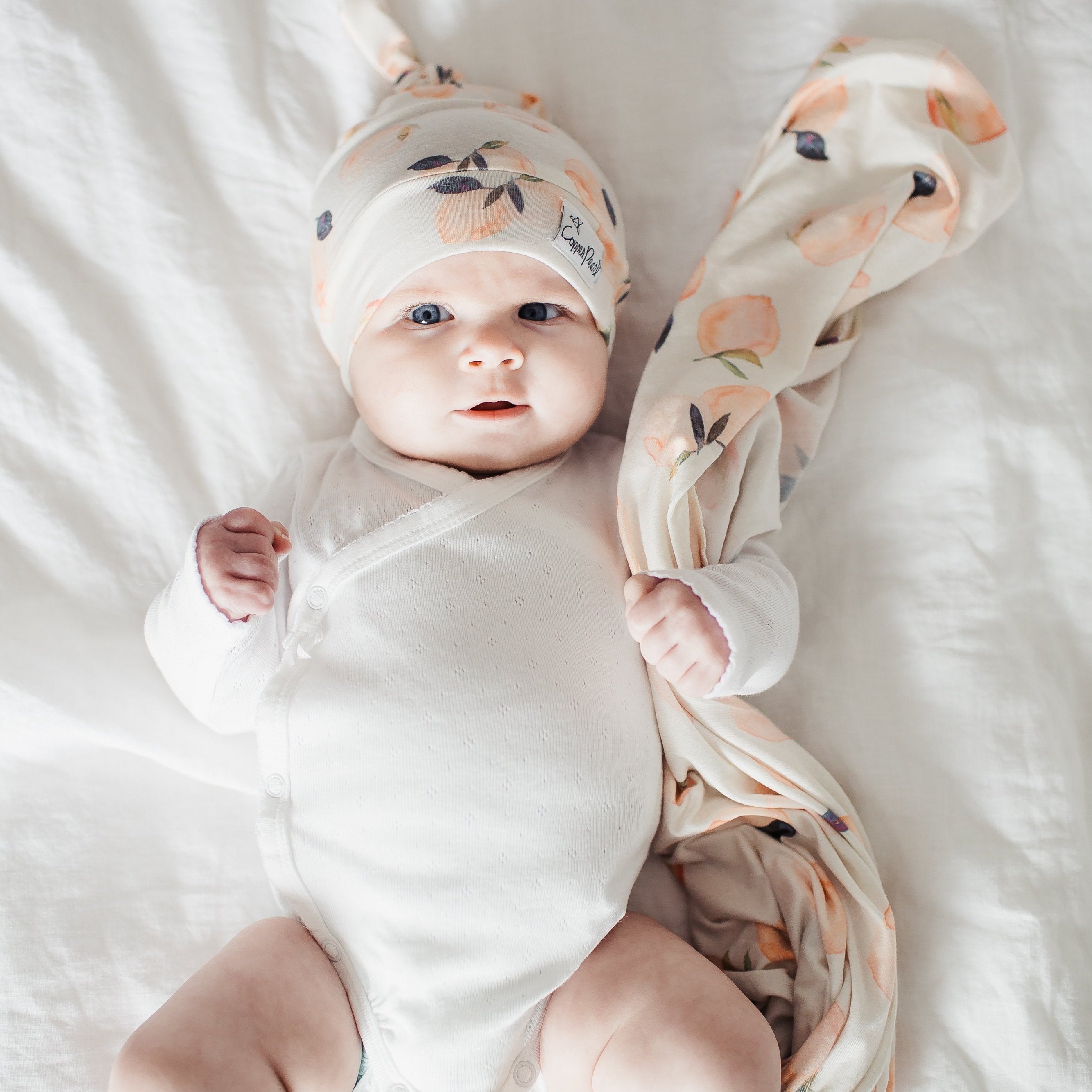 Copper Pearl Newborn Top Knot Hat - Caroline