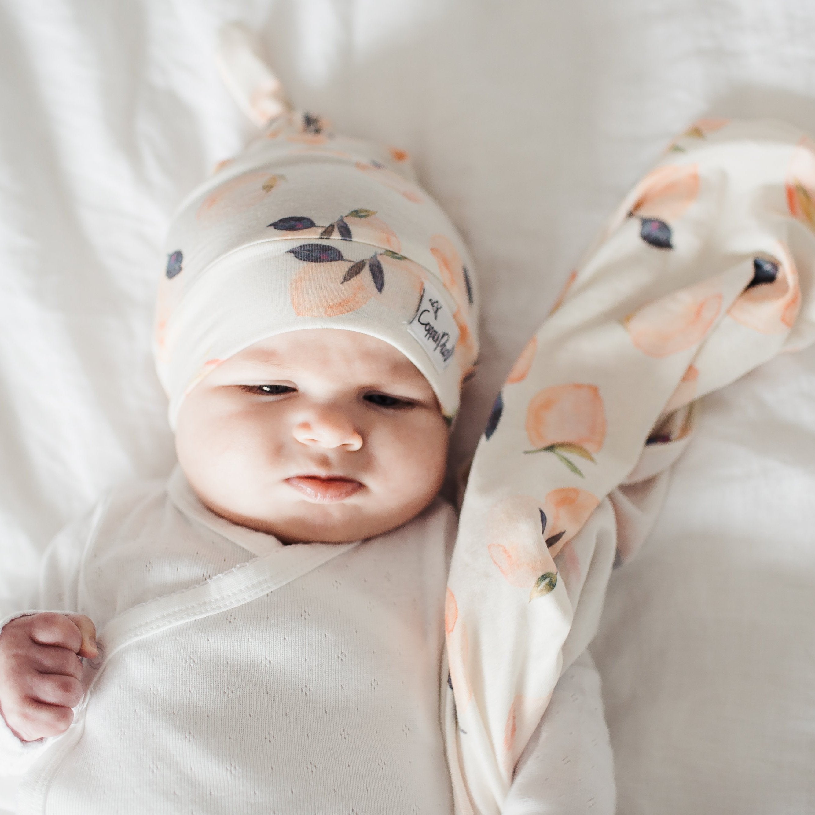 Copper Pearl Newborn Top Knot Hat - Caroline