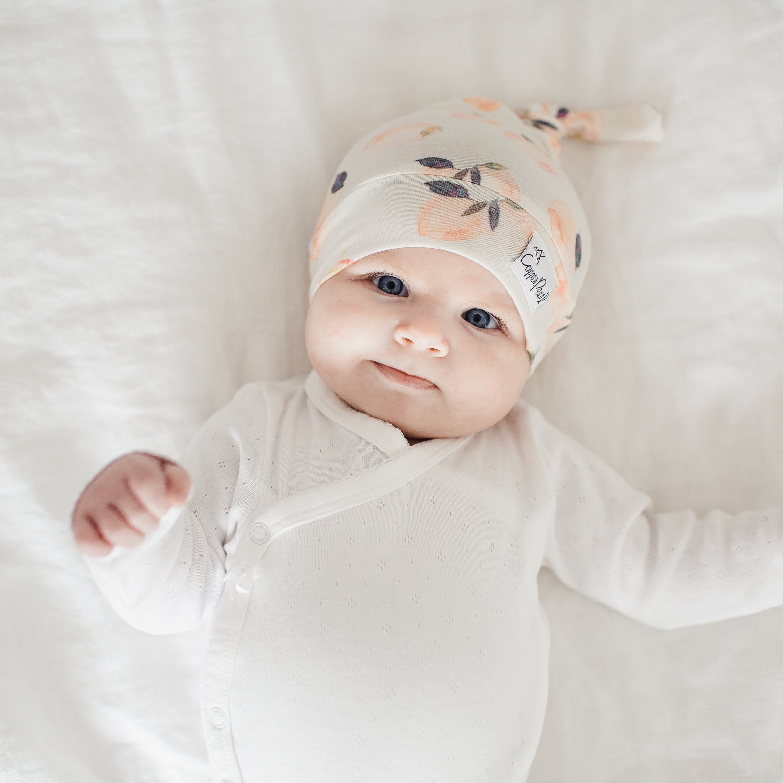 Copper Pearl Newborn Top Knot Hat - Caroline